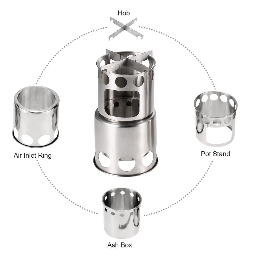 JMT-670154 Stainless Steel Portable Camping Stove Set with Cooking Pot for Outdoor Adventures