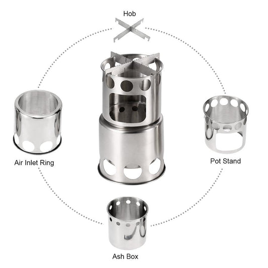 JMT-670154 Stainless Steel Portable Camping Stove Set with Cooking Pot for Outdoor Adventures