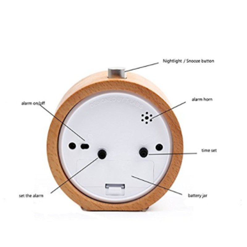 JMT-670282 Solid Beech Wood Silent Snooze Alarm Clock - 4-Inch Height with Glass Mirror and PVC Dial