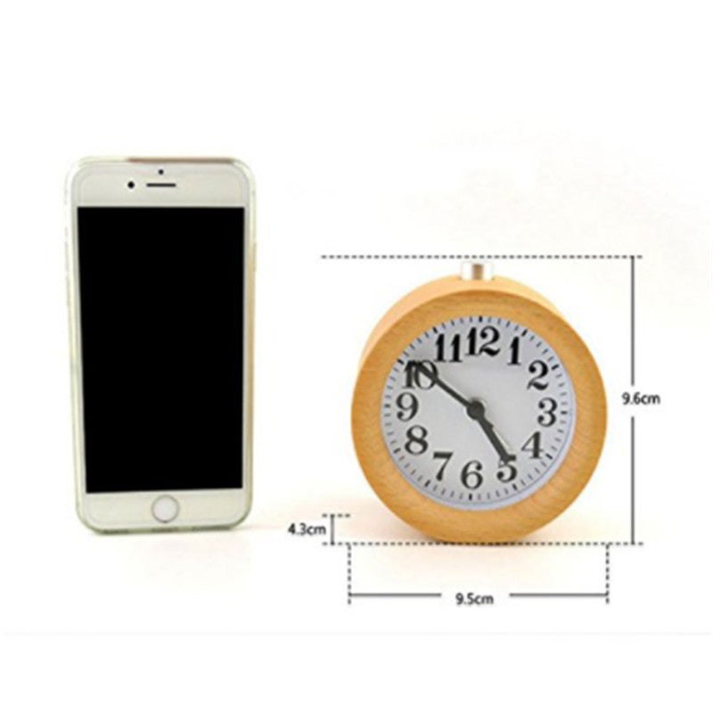 JMT-670282 Solid Beech Wood Silent Snooze Alarm Clock - 4-Inch Height with Glass Mirror and PVC Dial
