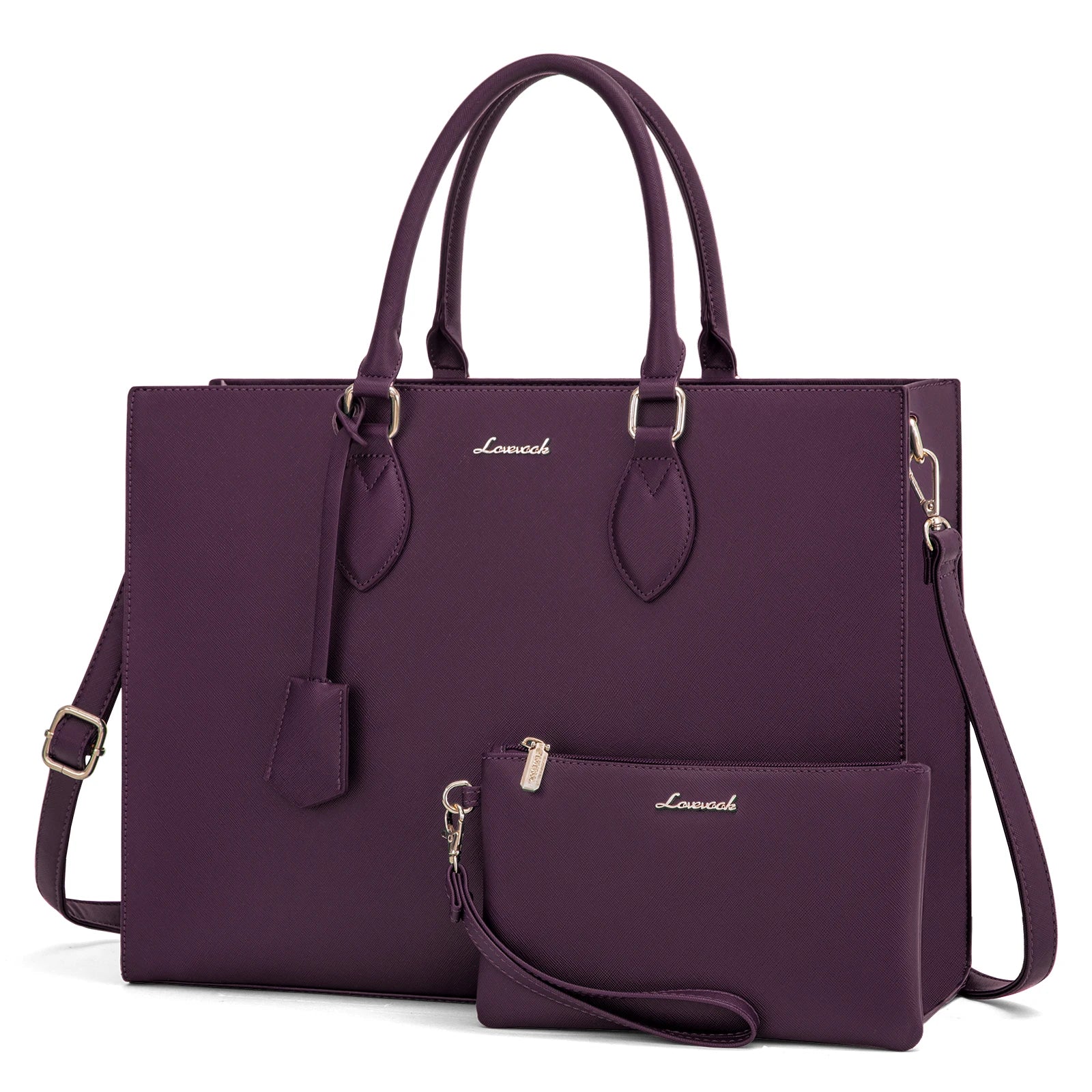 JMT-670986 Multi-Layer Laptop Tote Bag with 7 Pockets for Women - Versatile PU Leather Business Crossbody Messenger Bag