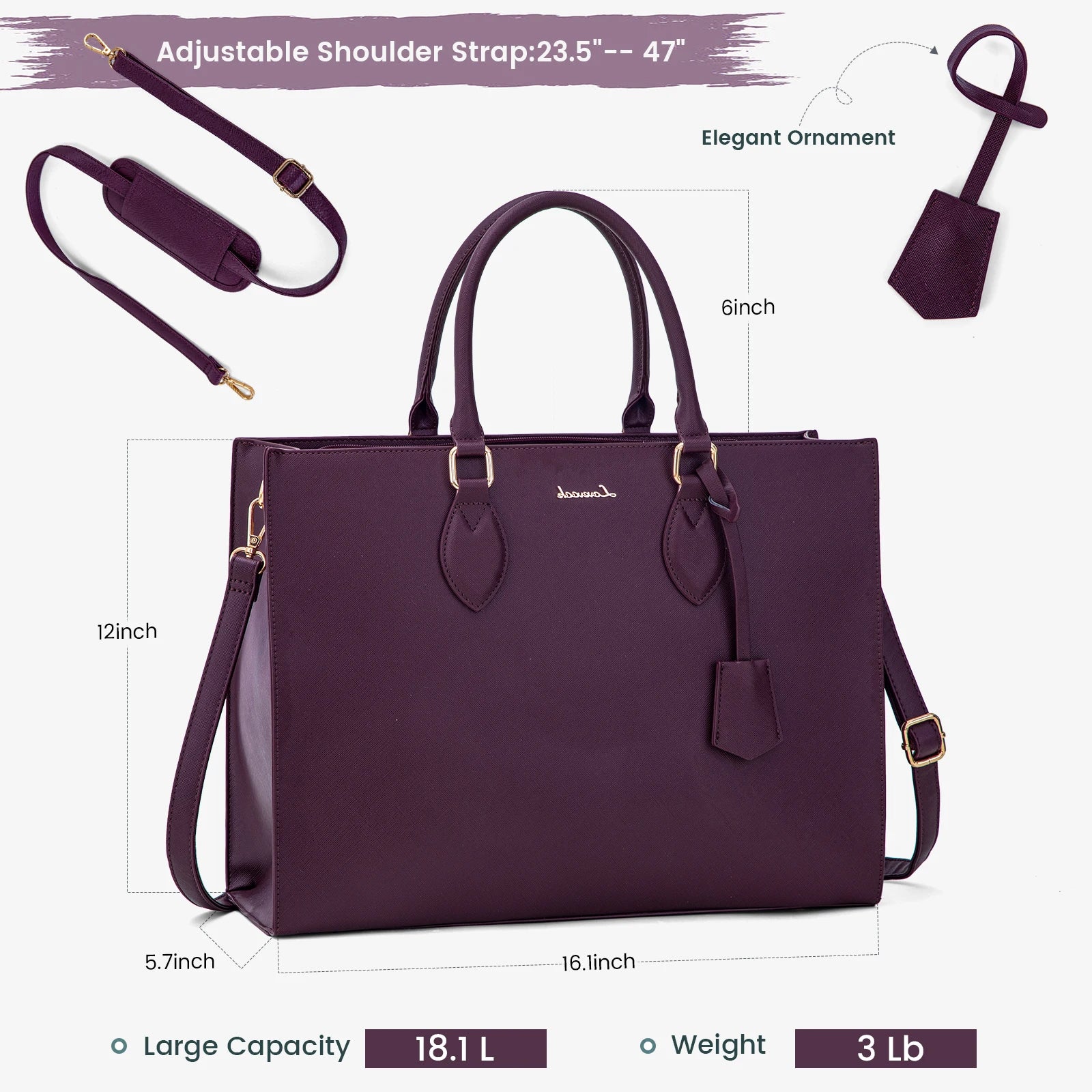 JMT-670986 Multi-Layer Laptop Tote Bag with 7 Pockets for Women - Versatile PU Leather Business Crossbody Messenger Bag