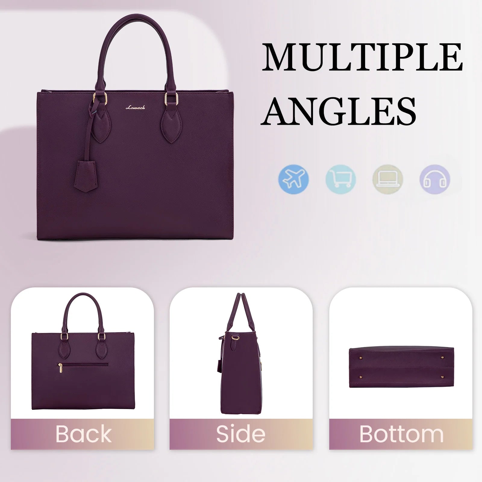 JMT-670986 Multi-Layer Laptop Tote Bag with 7 Pockets for Women - Versatile PU Leather Business Crossbody Messenger Bag