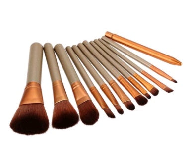 JMT-671690 12-Piece Makeup Brush Set with Iron Box – Wooden Handle, Rayon Bristles for Beginners