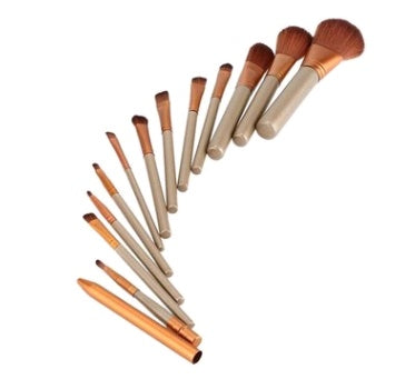 JMT-671690 12-Piece Makeup Brush Set with Iron Box – Wooden Handle, Rayon Bristles for Beginners