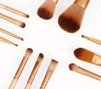 JMT-671690 12-Piece Makeup Brush Set with Iron Box – Wooden Handle, Rayon Bristles for Beginners