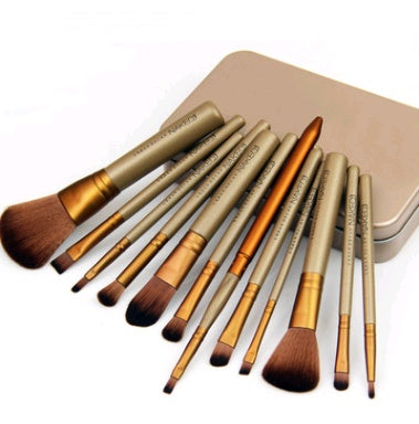 JMT-671690 12-Piece Makeup Brush Set with Iron Box – Wooden Handle, Rayon Bristles for Beginners