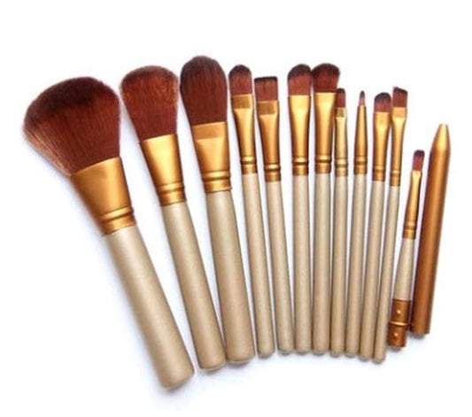 JMT-671690 12-Piece Makeup Brush Set with Iron Box – Wooden Handle, Rayon Bristles for Beginners