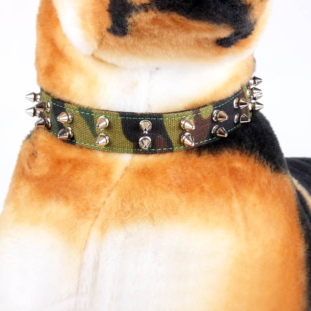 JMT-671754 Camouflage Canvas Dog Collar with Spikes - Adjustable Sizes Available