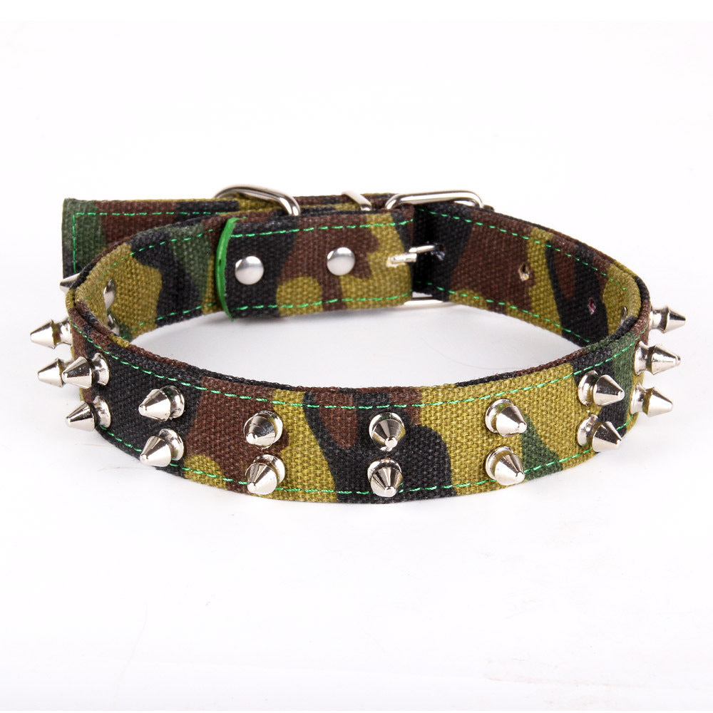 JMT-671754 Camouflage Canvas Dog Collar with Spikes - Adjustable Sizes Available