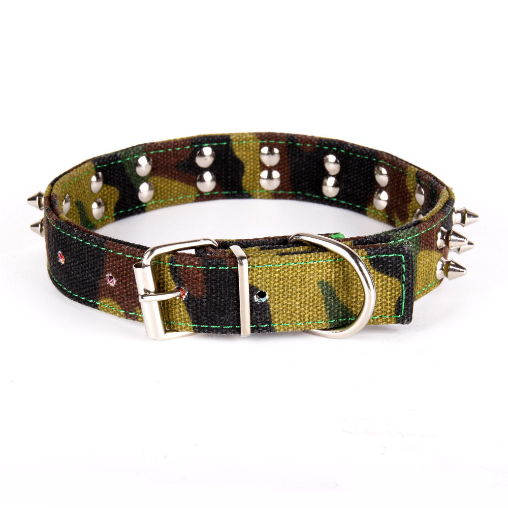 JMT-671754 Camouflage Canvas Dog Collar with Spikes - Adjustable Sizes Available