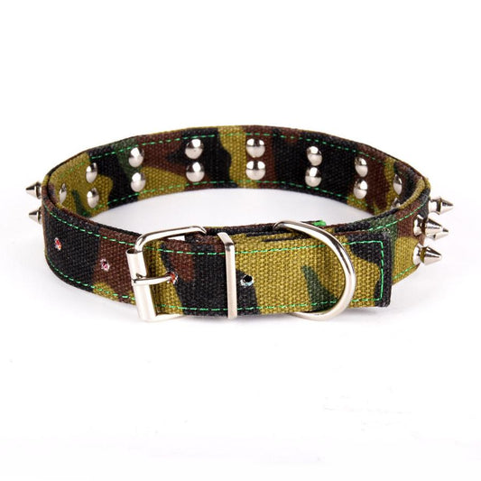 JMT-671754 Camouflage Canvas Dog Collar with Spikes - Adjustable Sizes Available
