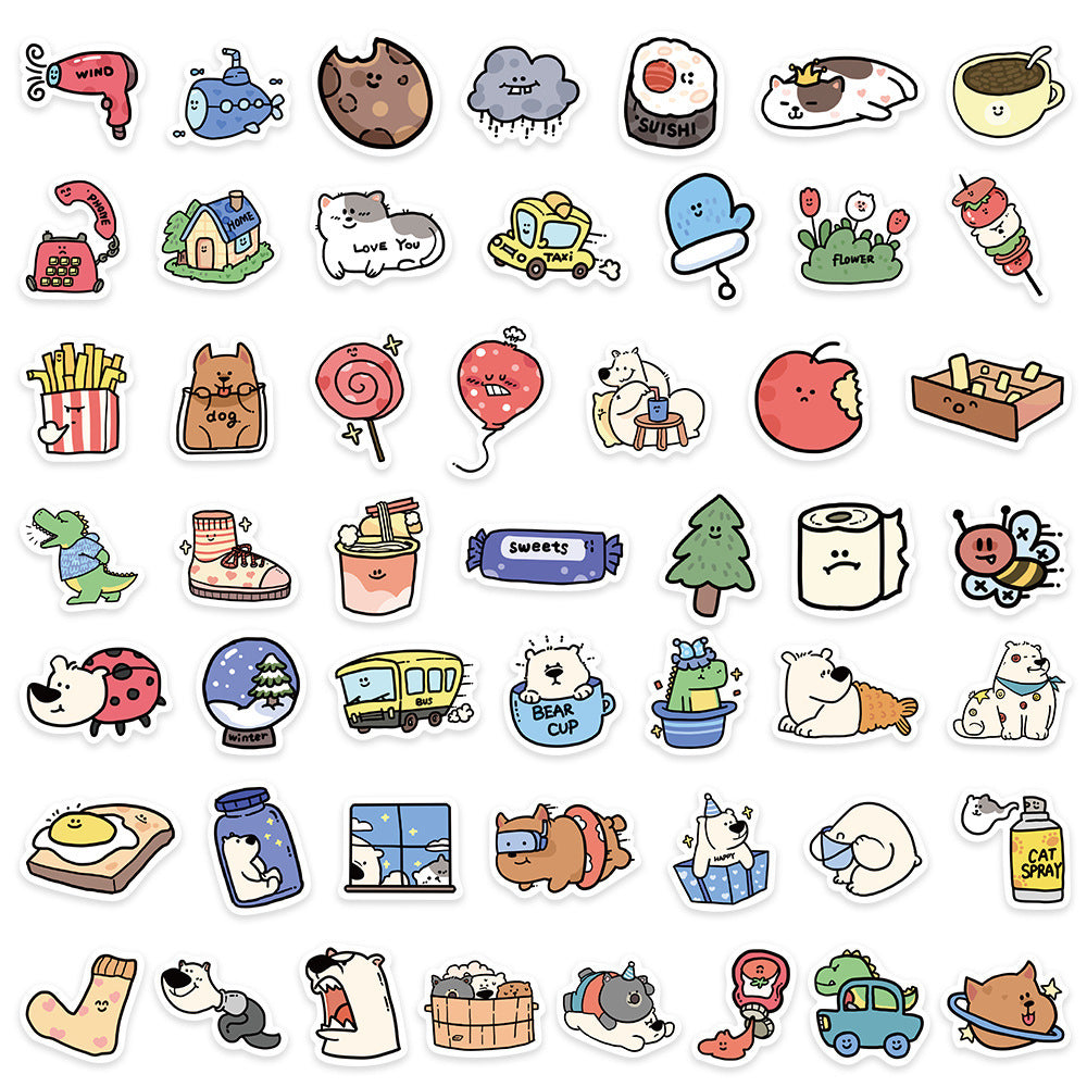 JMT-671882 Cartoon Animal Stickers for Luggage, Journals, and Scrapbooking - 100 Sheets, Cute PVC Adhesive Design