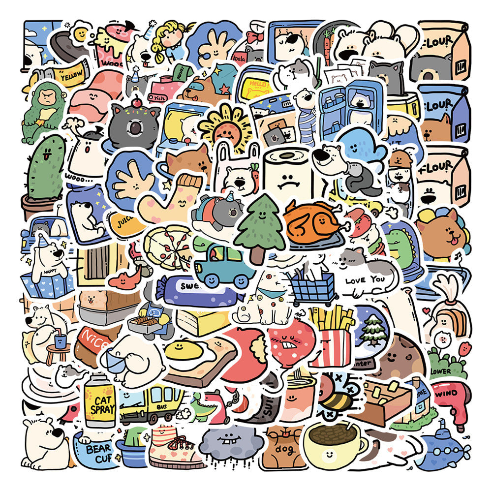 JMT-671882 Cartoon Animal Stickers for Luggage, Journals, and Scrapbooking - 100 Sheets, Cute PVC Adhesive Design