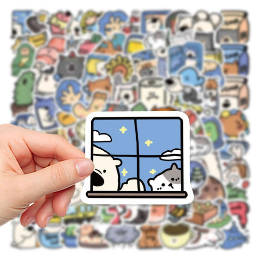 JMT-671882 Cartoon Animal Stickers for Luggage, Journals, and Scrapbooking - 100 Sheets, Cute PVC Adhesive Design