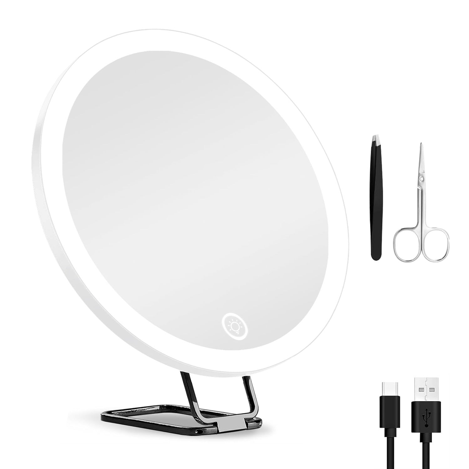 JMT-672394 30X Magnifying Makeup Mirror with Adjustable Light, Rechargeable Battery, and Compact Design for Travel