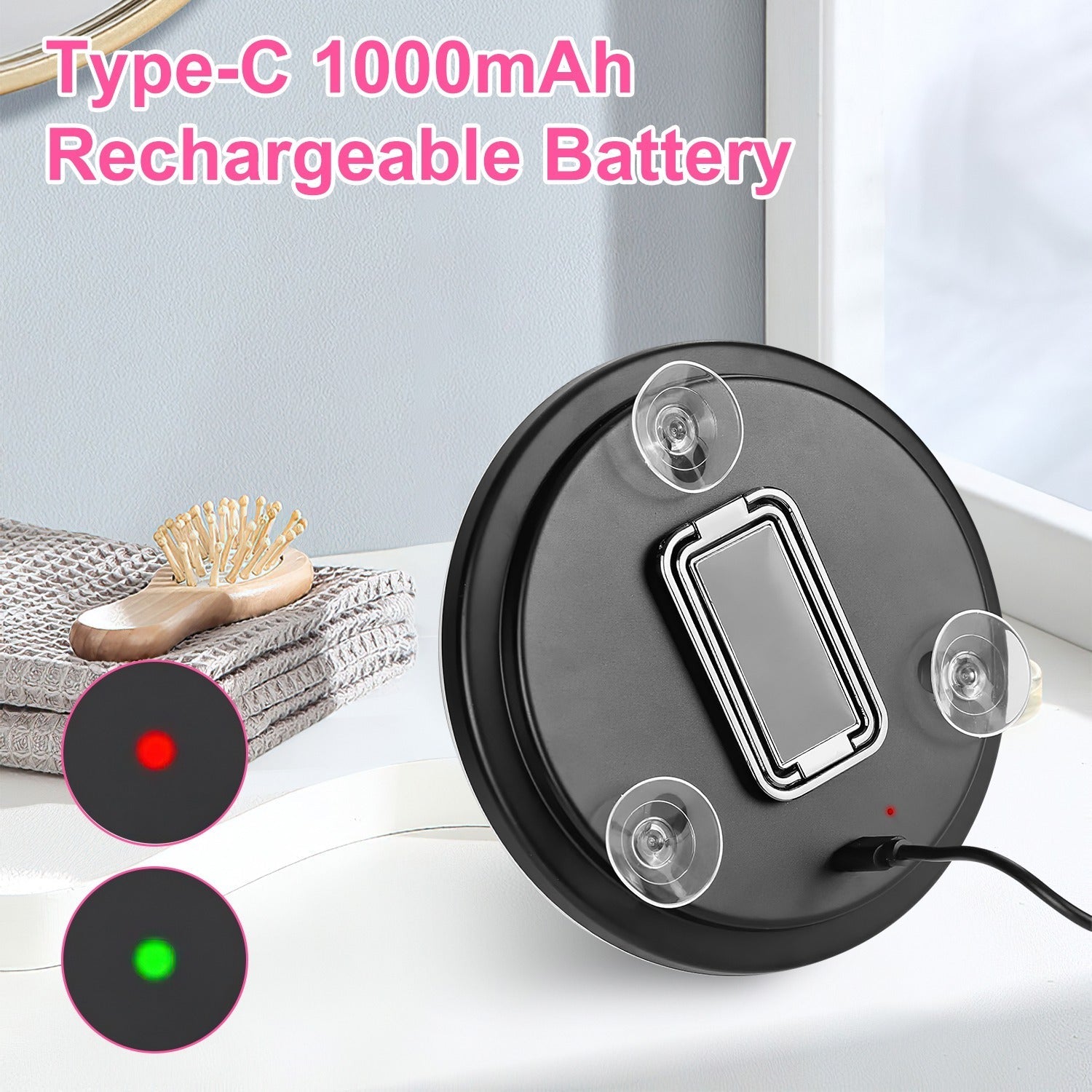 JMT-672394 30X Magnifying Makeup Mirror with Adjustable Light, Rechargeable Battery, and Compact Design for Travel