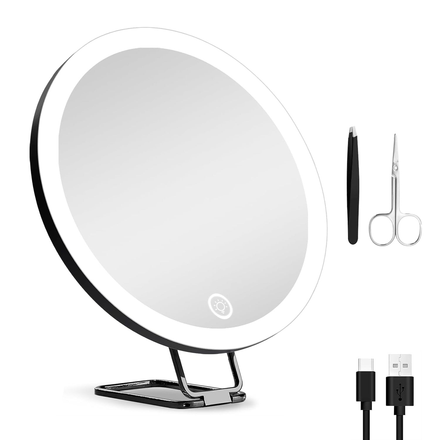 JMT-672394 30X Magnifying Makeup Mirror with Adjustable Light, Rechargeable Battery, and Compact Design for Travel