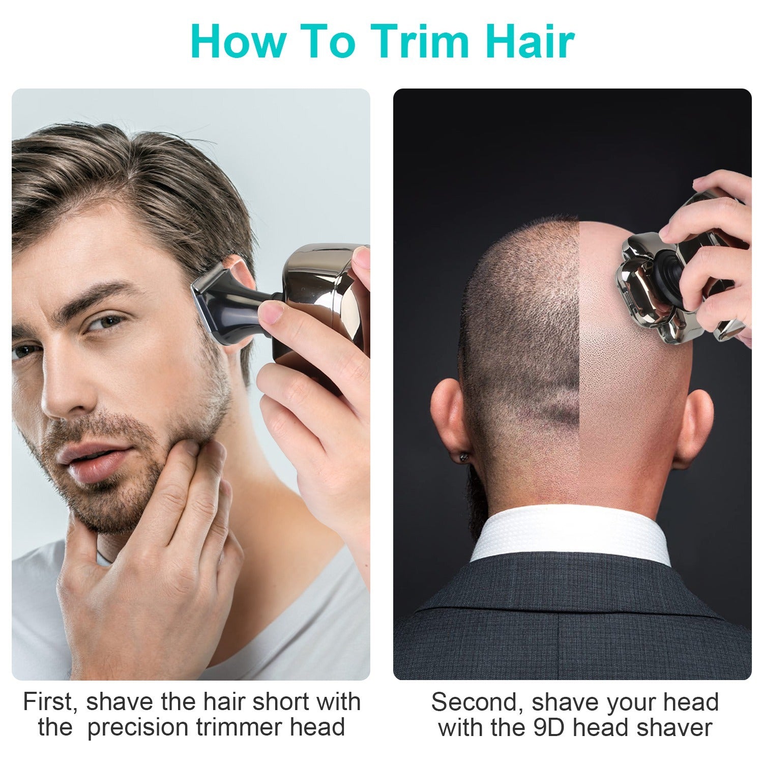 JMT-672650 6-in-1 Cordless Rechargeable 9D Electric Head Shaver for Men with LED Display and Travel Lock