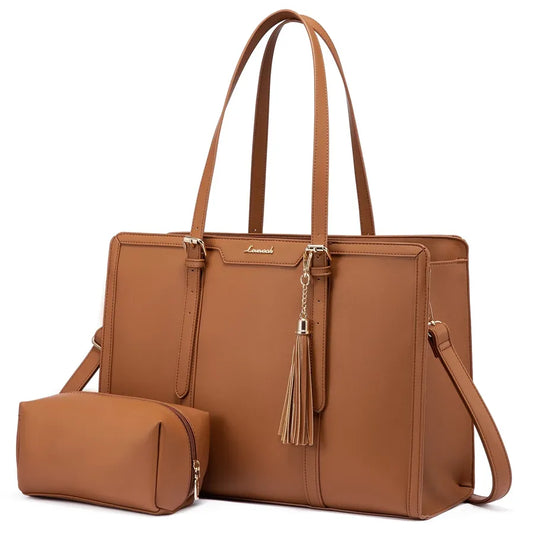 JMT-673226 Lightweight 17 Inch Leather Laptop Tote Bag with Clutch Purse for Business Use