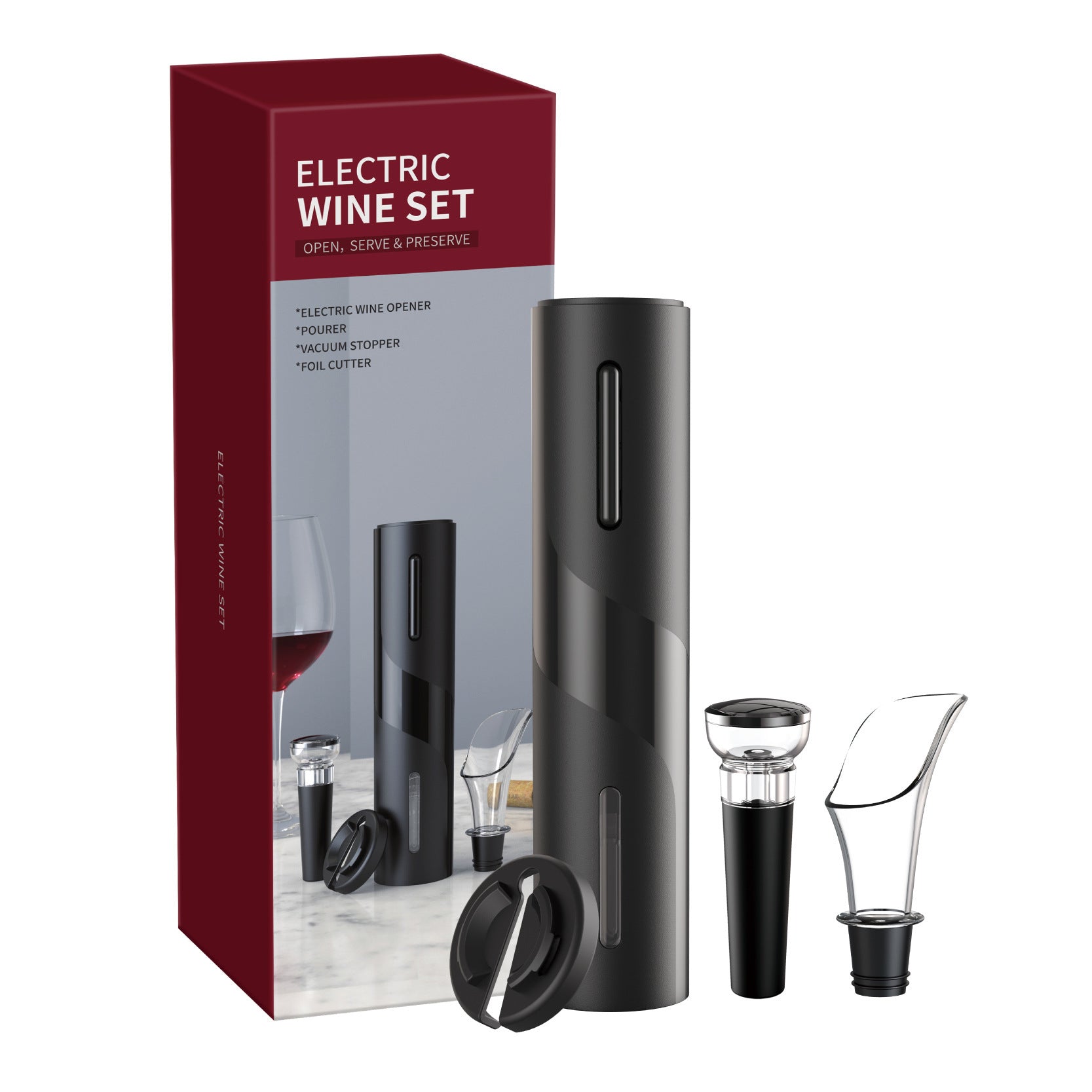 JMT-673738 USB Rechargeable Electric Bottle Opener with Chargeable Corkscrew Set - Multiple Functions Included