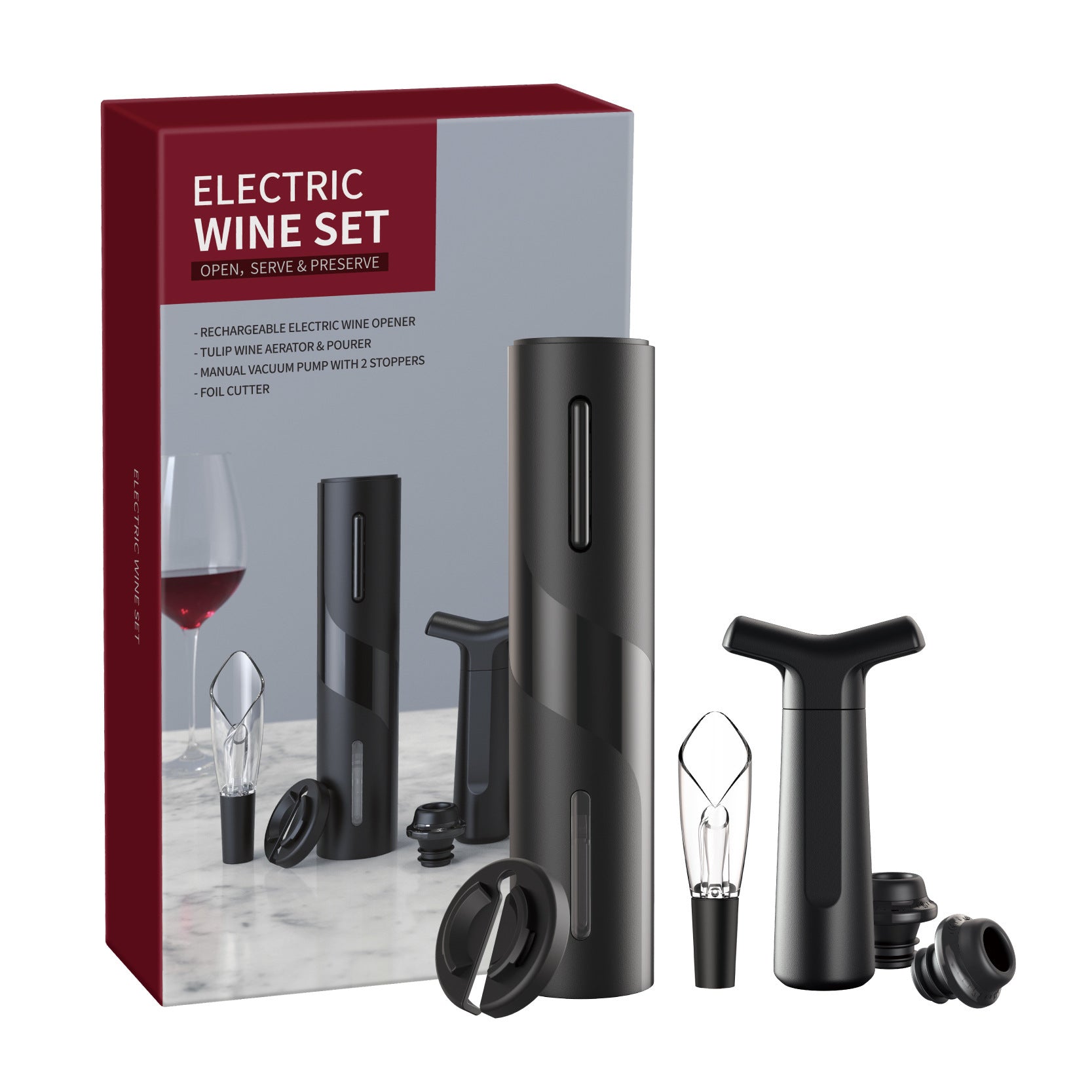 JMT-673738 USB Rechargeable Electric Bottle Opener with Chargeable Corkscrew Set - Multiple Functions Included