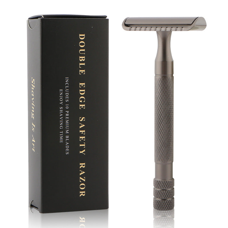 JMT-673802 Classic Metal Safety Razor with Double-Edged Stainless Steel Blade for Men - 11.6cm Length, Copper Handle