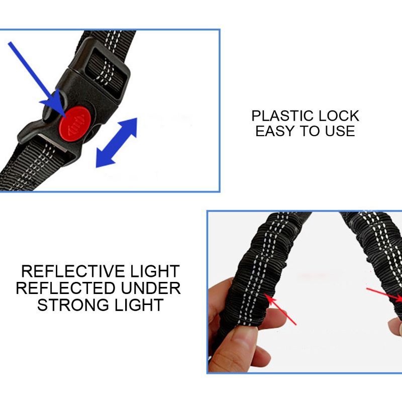 JMT-675210 Adjustable Elastic Dog Safety Seat Belt with Reflective Lines and Zinc Alloy Hook