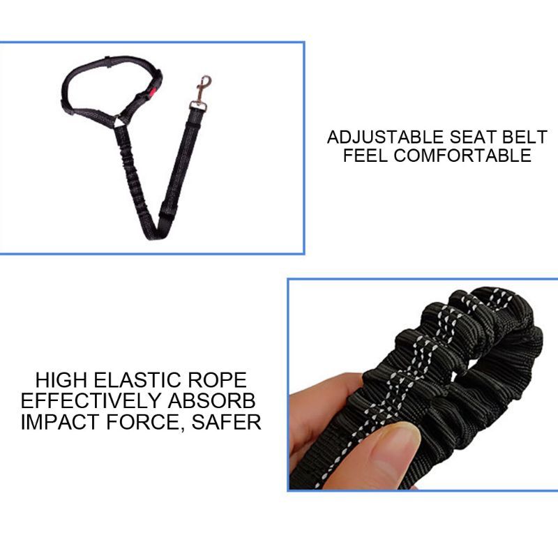 JMT-675210 Adjustable Elastic Dog Safety Seat Belt with Reflective Lines and Zinc Alloy Hook