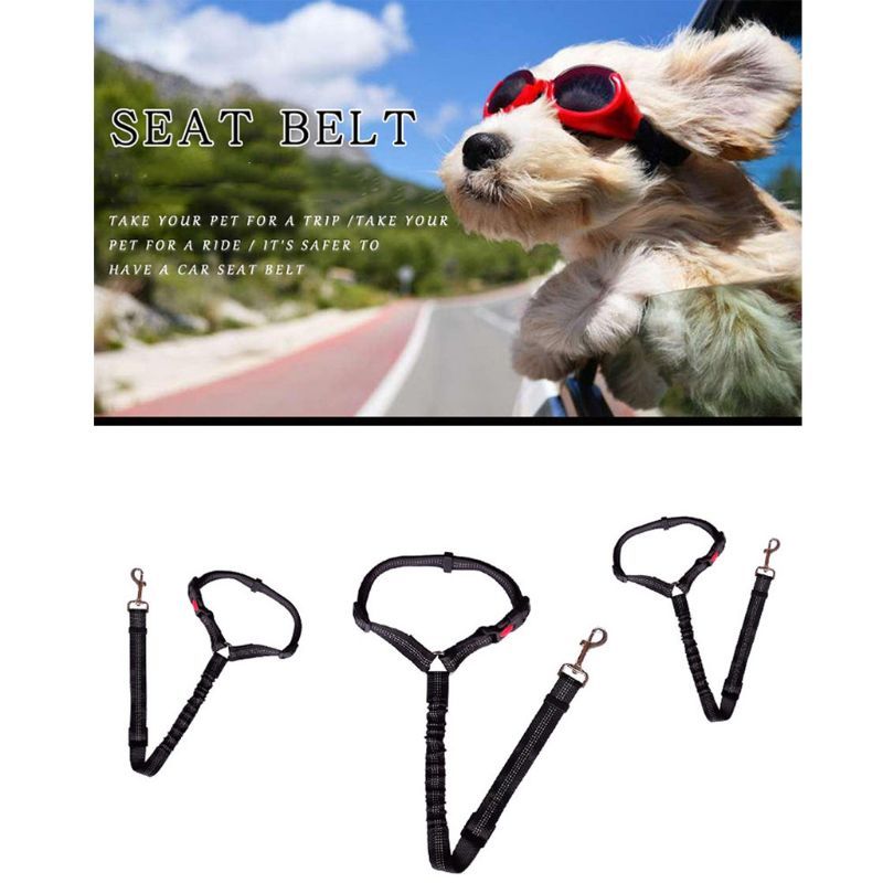 JMT-675210 Adjustable Elastic Dog Safety Seat Belt with Reflective Lines and Zinc Alloy Hook
