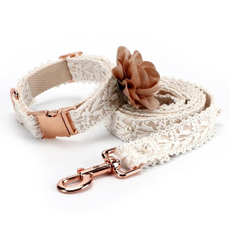 JMT-676042 Lace Flower Chest Harness and Leash Set for Cats and Dogs - White Polyester, Fashionable Design