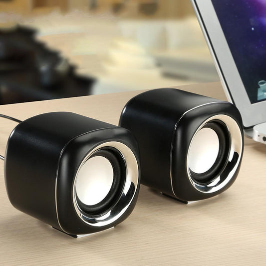 JMT-676362 Compact Mini Desktop Speakers with Bass and Stereo Sound, Adjustable Volume, 3.5mm Plug, ABS Material