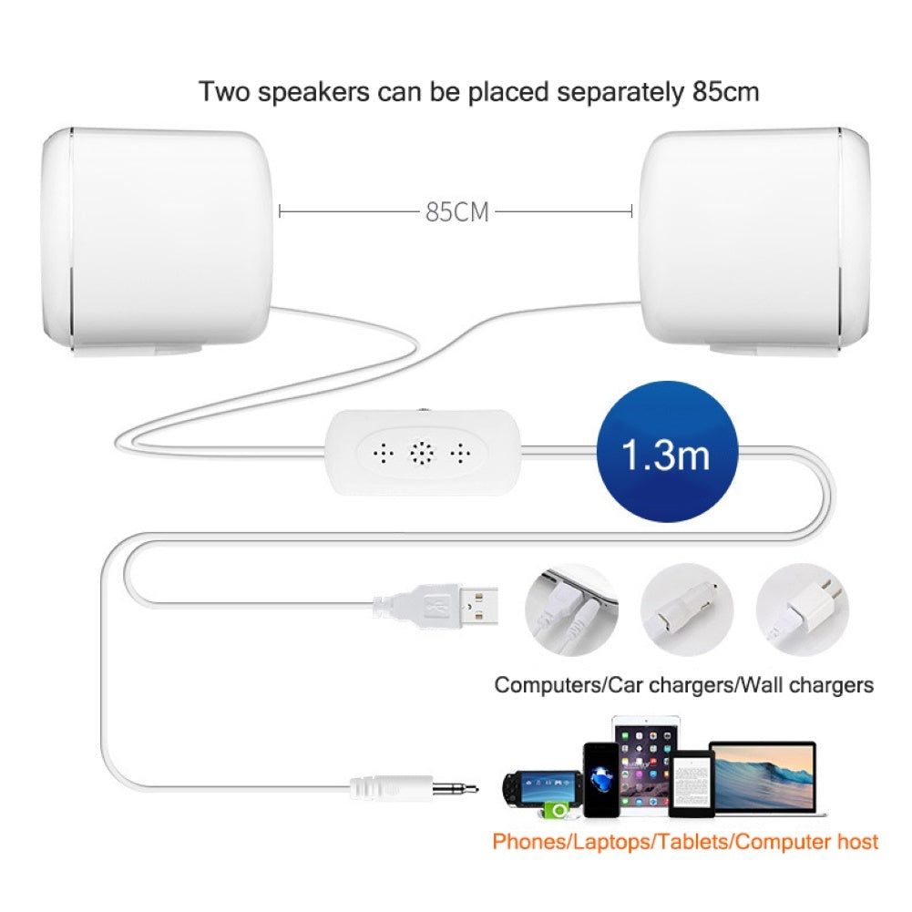 JMT-676362 Compact Mini Desktop Speakers with Bass and Stereo Sound, Adjustable Volume, 3.5mm Plug, ABS Material