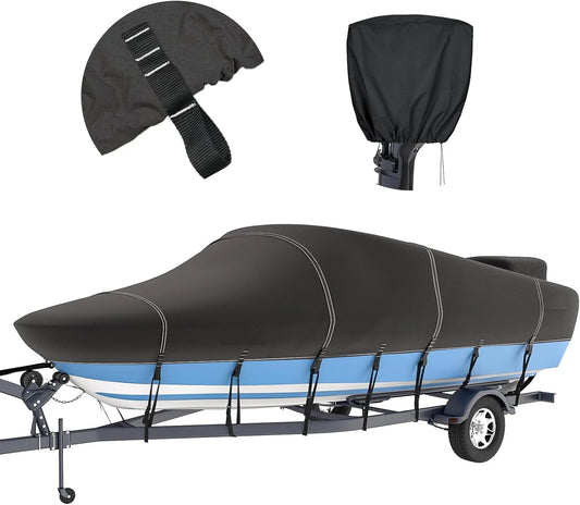 JMT-676490 Durable 900D Polyester Waterproof Cover for 17-19' V-Hull Boats