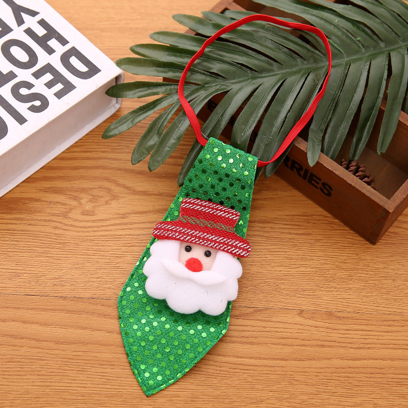 JMT-676682 Christmas Sequin Tie Decorations - Old Man, Snowman, Elk, Bear - 20x8cm - Fun Holiday Accessories
