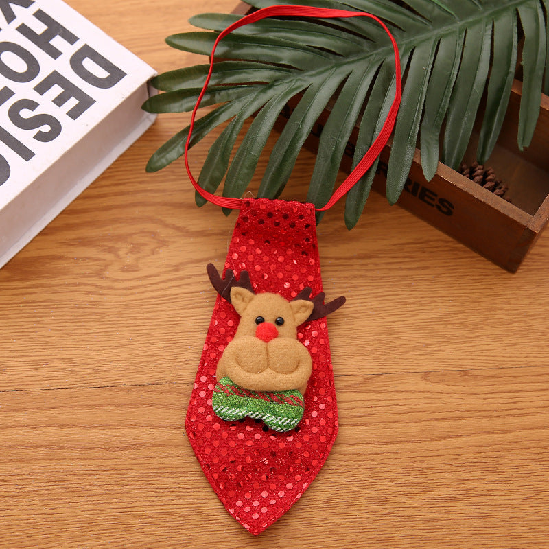 JMT-676682 Christmas Sequin Tie Decorations - Old Man, Snowman, Elk, Bear - 20x8cm - Fun Holiday Accessories