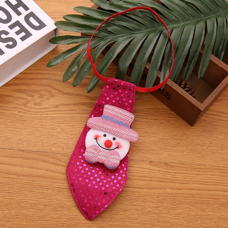 JMT-676682 Christmas Sequin Tie Decorations - Old Man, Snowman, Elk, Bear - 20x8cm - Fun Holiday Accessories