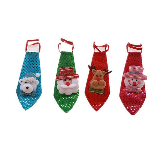 JMT-676682 Christmas Sequin Tie Decorations - Old Man, Snowman, Elk, Bear - 20x8cm - Fun Holiday Accessories