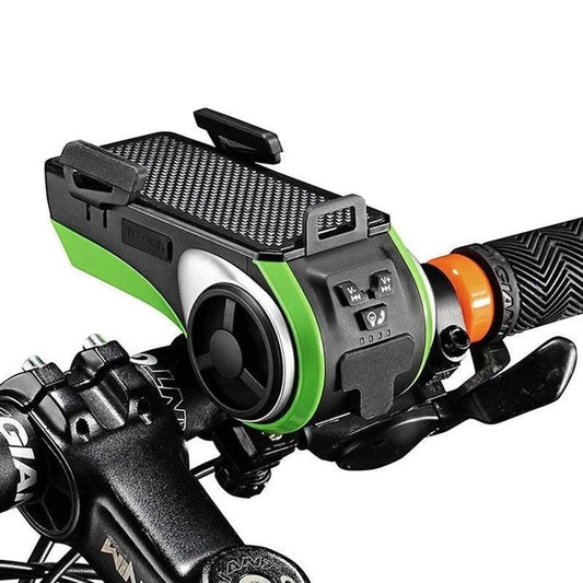 JMT-676938 5-in-1 LED Bicycle Light with Bluetooth Speaker, MP3 Player, Power Bank, and Phone Holder