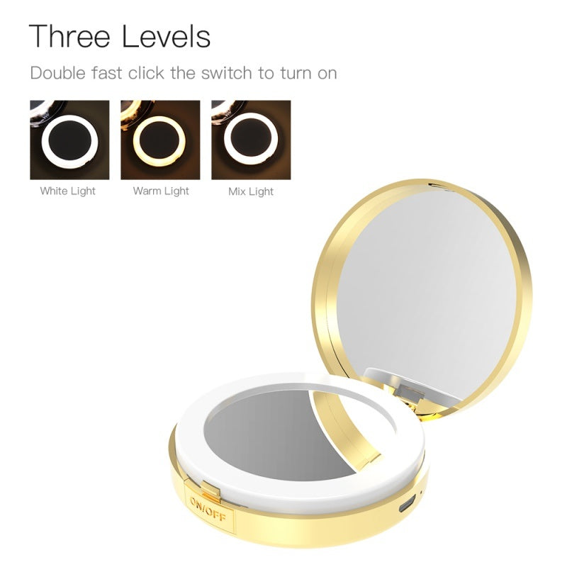 JMT-677450 10x Magnifying Portable Makeup Mirror with Adjustable Lighting and USB Charging