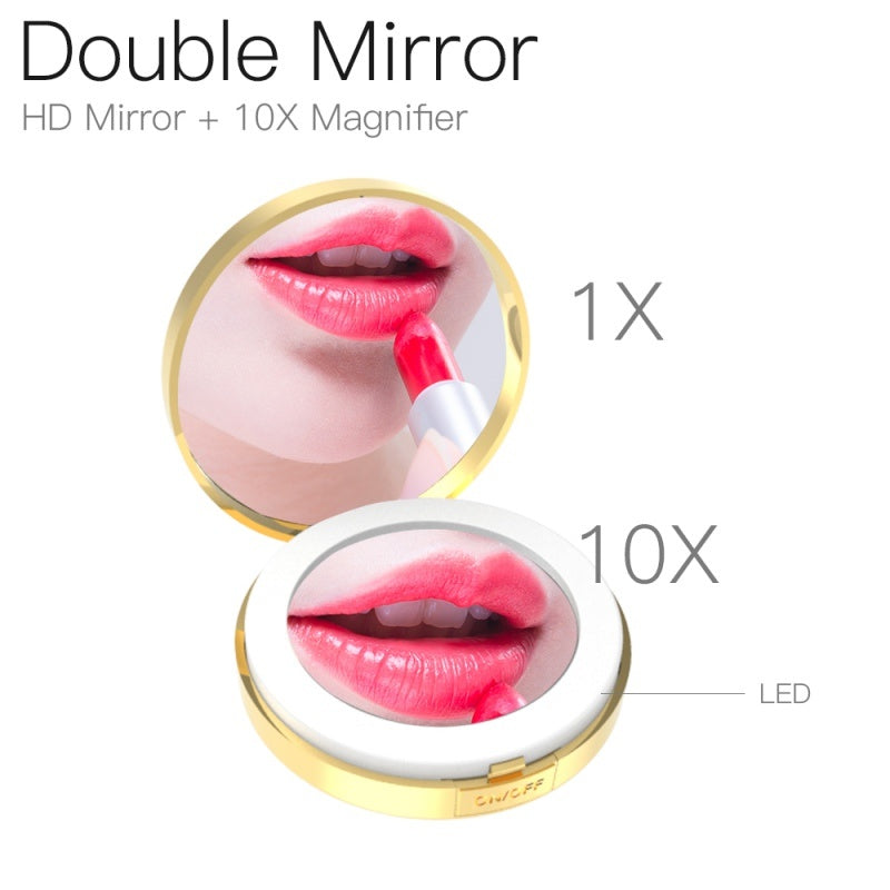 JMT-677450 10x Magnifying Portable Makeup Mirror with Adjustable Lighting and USB Charging