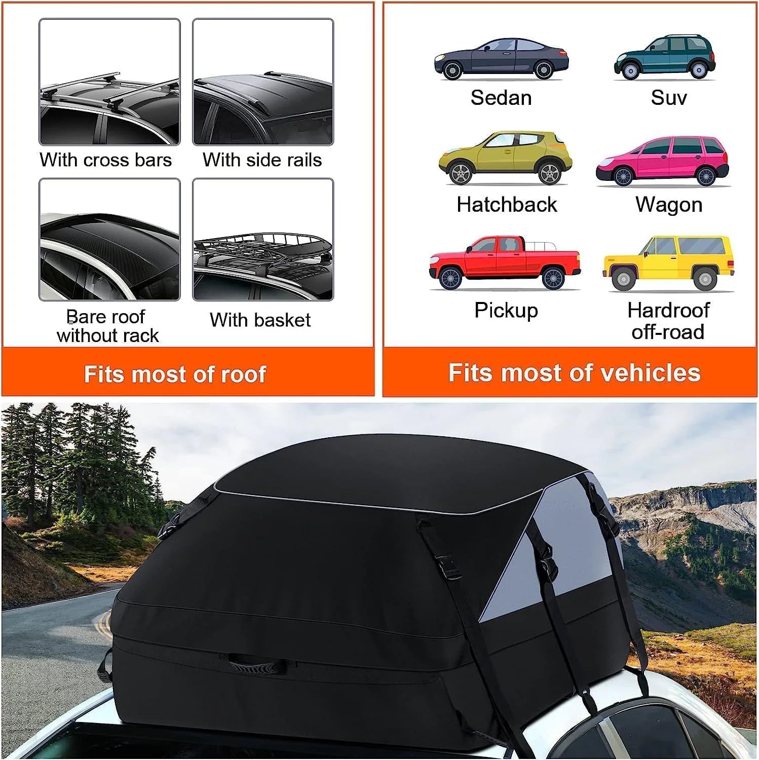 JMT-677642 20 Cubic Feet Waterproof Car Roof Bag with Tie-Down Strap for Secure Transportation