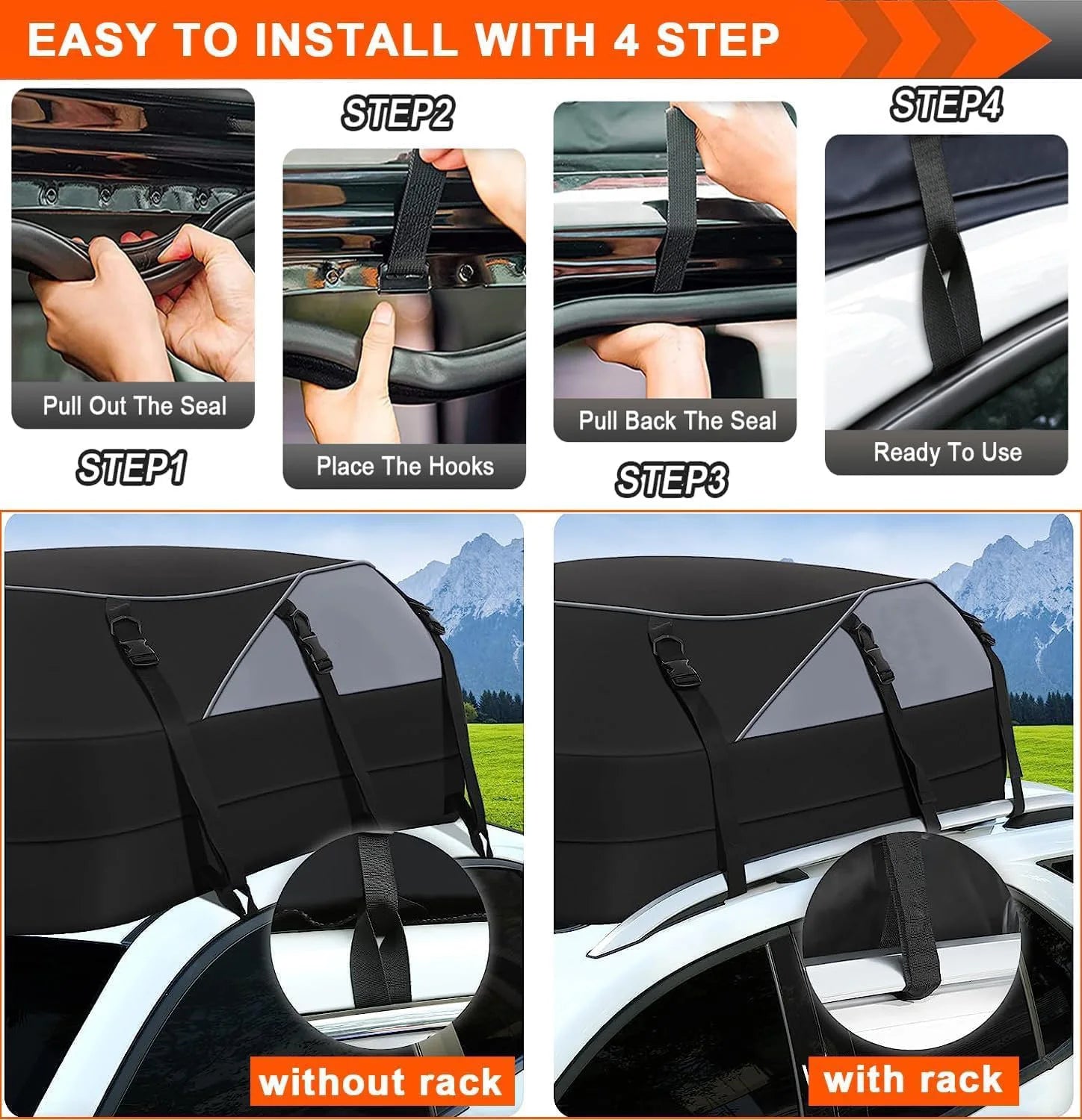 JMT-677642 20 Cubic Feet Waterproof Car Roof Bag with Tie-Down Strap for Secure Transportation