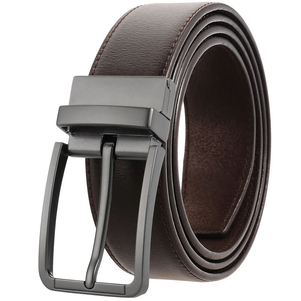 JMT-677770 ZK707-3 Zinc Alloy Pin Buckle Genuine Leather Men's Belt