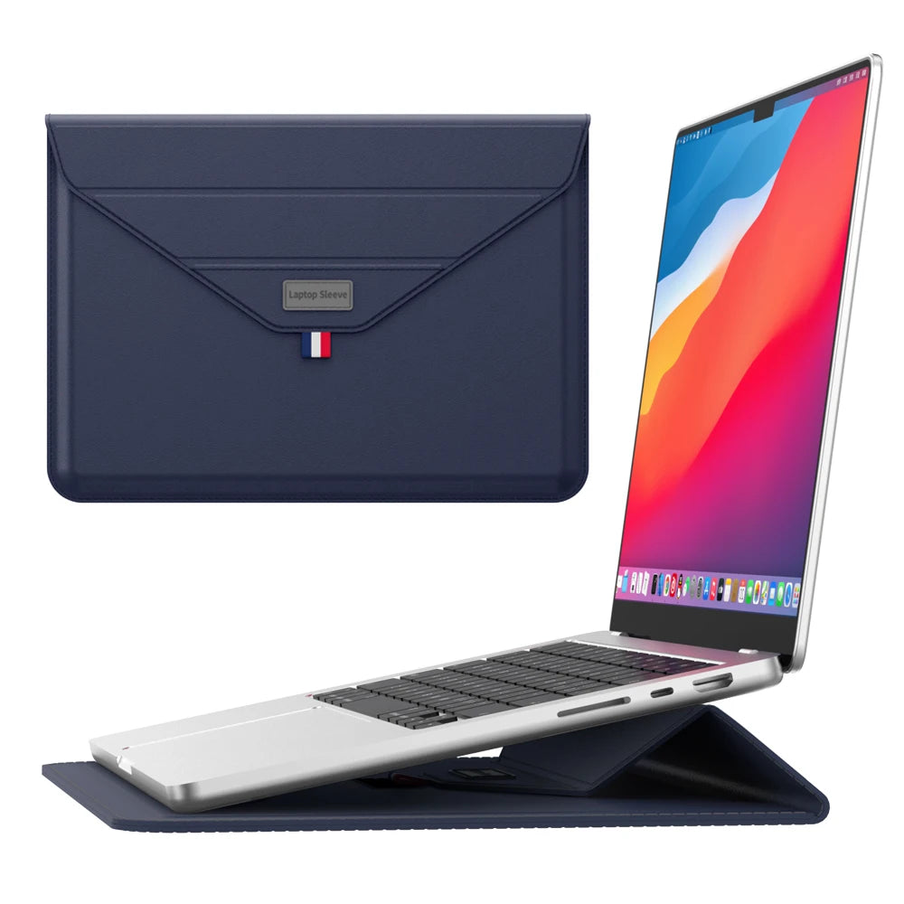 JMT-677834 Leather Laptop Sleeve with Stand for MacBook Air & Pro (14-15 Inch)