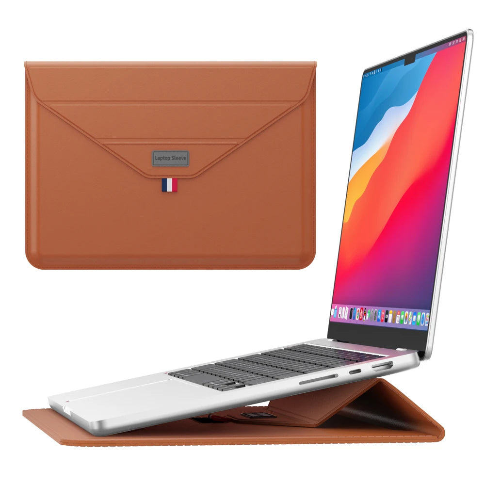 JMT-677834 Leather Laptop Sleeve with Stand for MacBook Air & Pro (14-15 Inch)