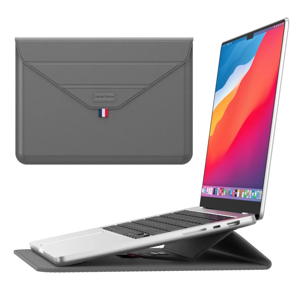 JMT-677834 Leather Laptop Sleeve with Stand for MacBook Air & Pro (14-15 Inch)