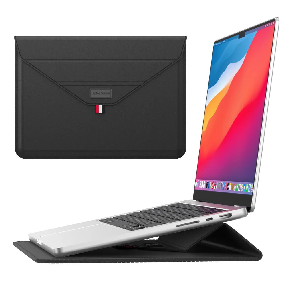JMT-677834 Leather Laptop Sleeve with Stand for MacBook Air & Pro (14-15 Inch)