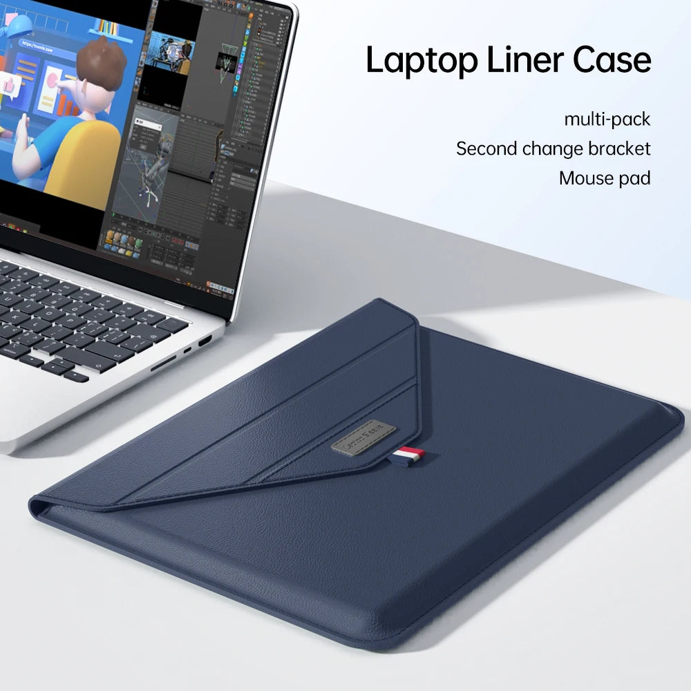 JMT-677834 Leather Laptop Sleeve with Stand for MacBook Air & Pro (14-15 Inch)