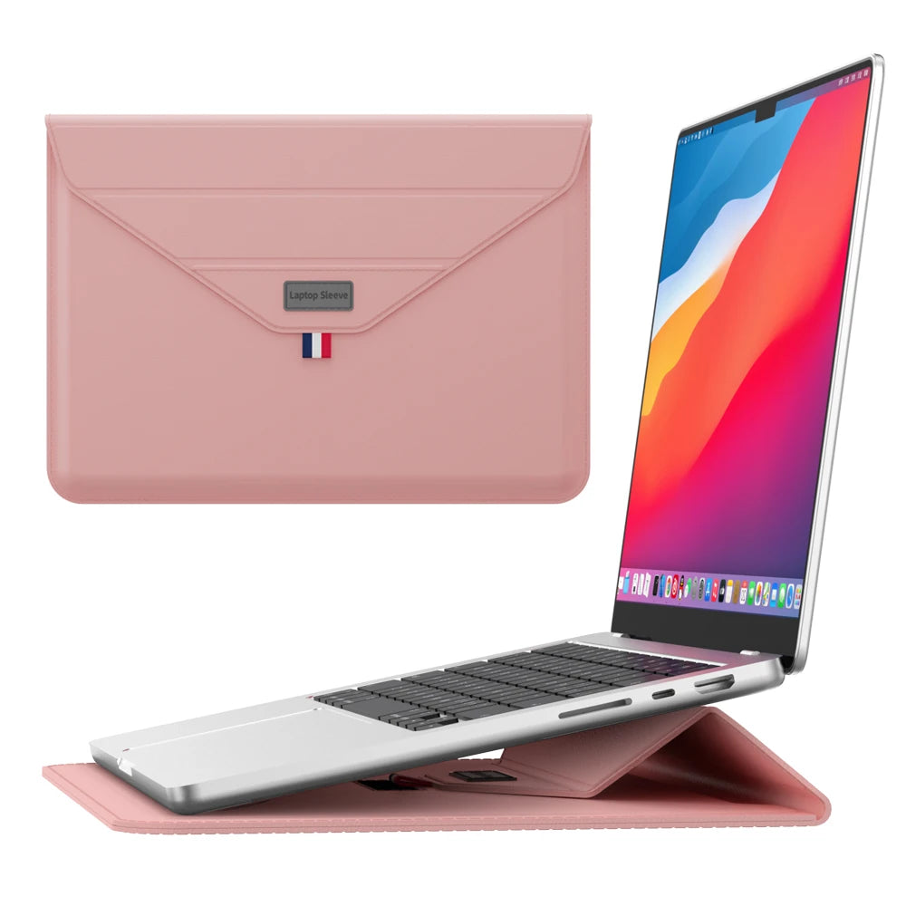 JMT-677834 Leather Laptop Sleeve with Stand for MacBook Air & Pro (14-15 Inch)